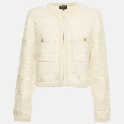 Pre-owned Chanel Cream Knit Long Sleeve Cardigan M