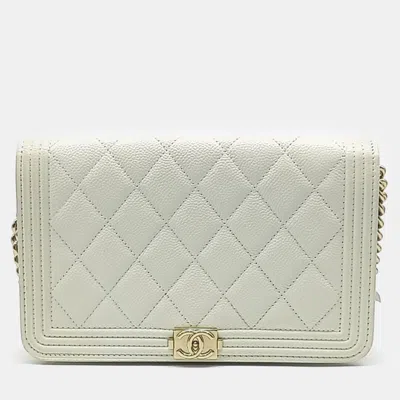 Pre-owned Chanel Cream Leather Caviar Boy Woc Mini Crossbody Bag