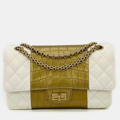 Pre-owned Chanel Cream Leather Gold Alligator Classic Double Flap 2.55 Reissue Nwt