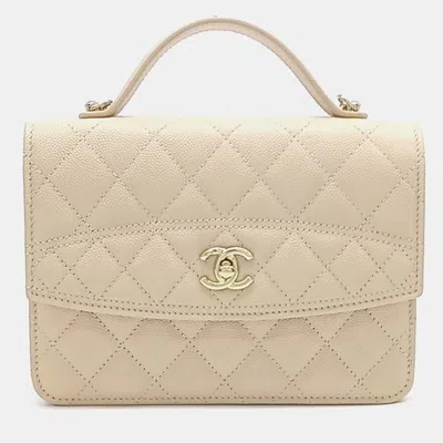 Pre-owned Chanel Cream Leather Mini Flap Backpack Ap4406
