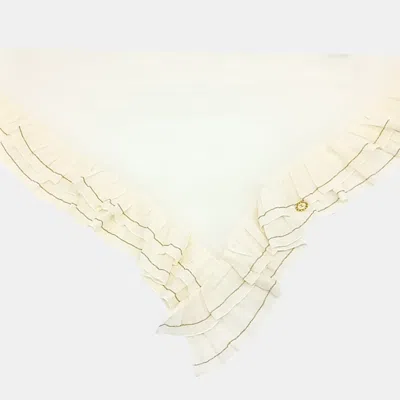 Pre-owned Chanel Cream Ruffled Triangle Scarf In White