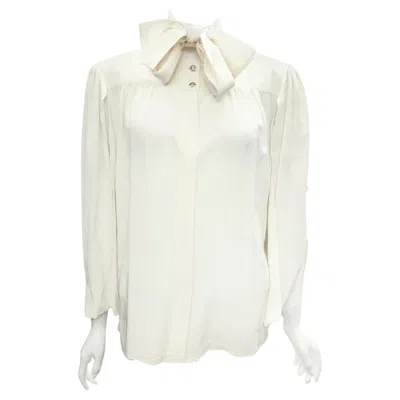 Pre-owned Chanel Cream Silk Cut Out Sleeve Blouse In White