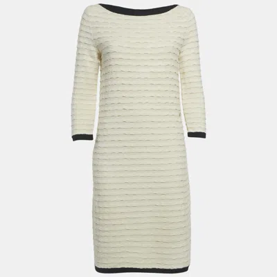 Pre-owned Chanel Cream Textured Knit Midi Dress S In White