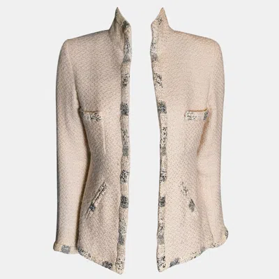 Pre-owned Chanel Cream Tweed Jacket Fr 36 In White
