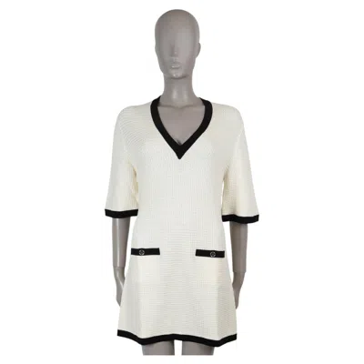 Pre-owned Chanel Cream Viscose 24p Textured Knit Mini Dress 40 M In White