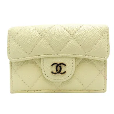 Pre-owned Chanel Cream White Caviar Leather Wallet (tri-fold) ()