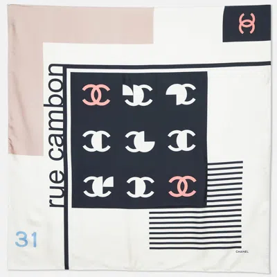 Pre-owned Chanel Cream/black Rue Cambon Silk Square Scarf