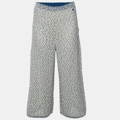 Pre-owned Chanel Cream/blue Textured Knit Sheer Culottes M