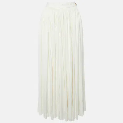 Pre-owned Chanel Cream/ivory Jersey Pleated Palazzo Pants L