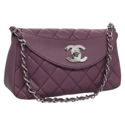 Pre-owned Chanel Crescent Chain Shoulder Bag Quilted Lambskin Leather Bag () In Purple