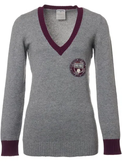 Pre-owned Chanel Crest-detail Sweater In Grey