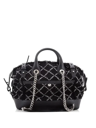 Pre-owned Chanel Crest Trip Bowling Bag Tweed And Caviar Medium Handbag In Black