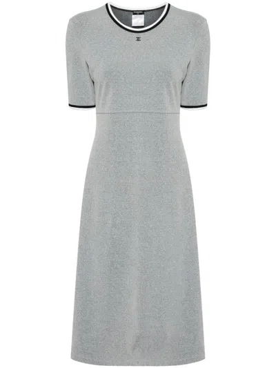 Pre-owned Chanel Crew Neck Short Sleeves Dress In Grey