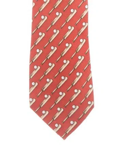 Pre-owned Chanel Cricket Pattern Silk Tie In Red