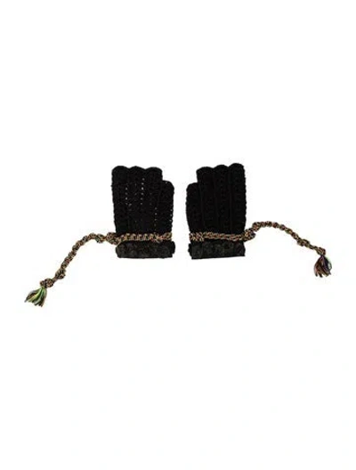 Pre-owned Chanel Crochet Camellia Fingerless Gloves In Black