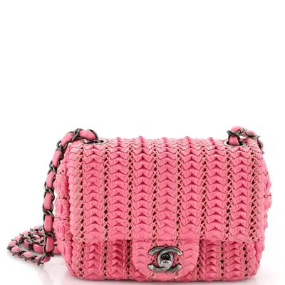Pre-owned Chanel Crochet Flap Bag Lambskin Small In Pink