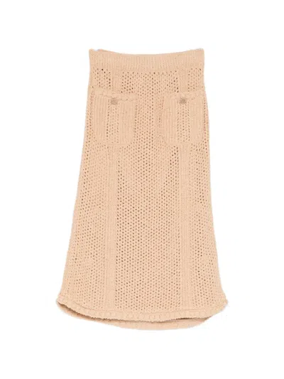 Pre-owned Chanel Crochet-knit Midi Skirt In Neutrals