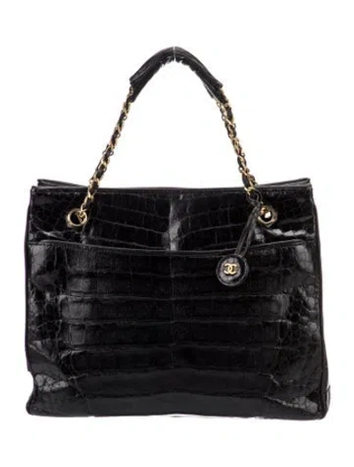 Pre-owned Chanel Crocodile Chain Tote In Black