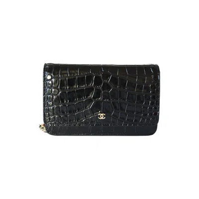 Chanel Crocodile Embossed Wallet On Chain Black