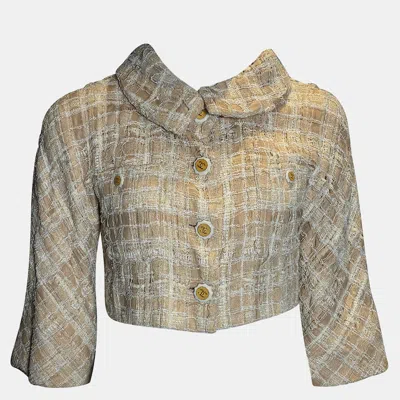 Pre-owned Chanel Crop Beige Tweed Jacket Fr 34 In Sand