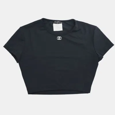 Pre-owned Chanel Cropped T-shirt Top Black Size M