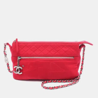 Pre-owned Chanel Crossbody Chain Shoulder Bag Cotton Red Shw