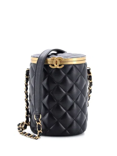 Pre-owned Chanel Crown Box Vanity Bag Quilted Lambskin Small Crossbody Bag In Black