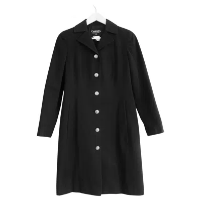Pre-owned Chanel Cruise 1997 Long Black Coat W/metal Buttons
