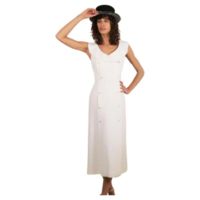 Pre-owned Chanel Cruise 1997 Vintage White Wedding Midi Dress With Logo Button Up Front