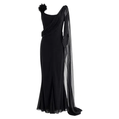 Pre-owned Chanel Cruise 2002 Midnight Blue Jersey & Chiffon Sash 02c Gown