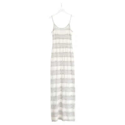 Pre-owned Chanel Cruise 2009 Fine Knit Frilled Maxi Slip Dress In Gray