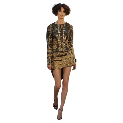 Pre-owned Chanel Cruise 2010 10c Gold Foil Knit Cardigan Coat In Brown