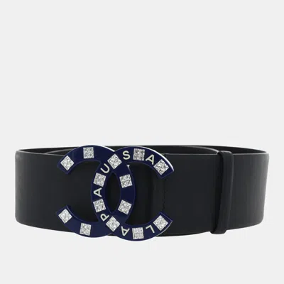 Pre-owned Chanel Cruise 2019 La Pausa Embellished Cc Wide Leather Belt In Black