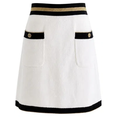 Pre-owned Chanel Cruise 2019 White Black Gold Terrycloth 19c Mini Skirt
