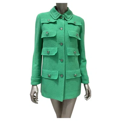 Pre-owned Chanel Cruise 2020 Green Boucl� Jacket Size Fr 40 With Cc Buttons