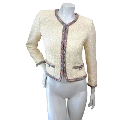 Pre-owned Chanel Cruise 2020 Runway Ivory Tweed Jacket Look 74 Size 36 In White