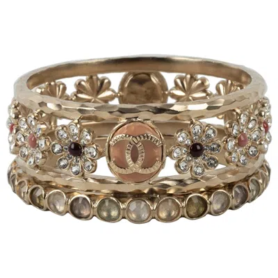 Pre-owned Chanel Cruise Champagne Metal Bracelet With Rhinestones And Resin, 2018 In Multi