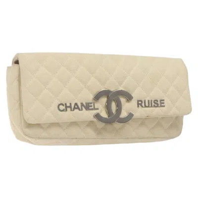 Pre-owned Chanel Cruise Flap Bag Quilted Canvas Canvas Clutche & Pouche Bag () In White