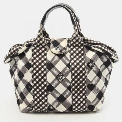 Pre-owned Chanel Cruise Line Coco Mark Tote Handbag Canvas Leather White Gray Black