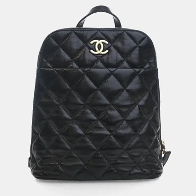 Pre-owned Chanel Crumpled Calfskin My Pocket Backpack In Black