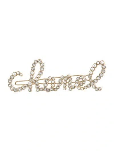 Pre-owned Chanel Crystal And Pearl Hair Clip In Gold