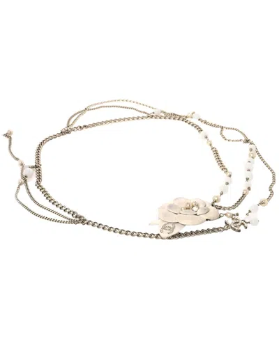 Pre-owned Chanel Crystal Beaded Camellia Chain Belt (authentic Pre-loved)