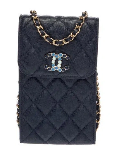 Pre-owned Chanel Crystal Cc Airpods Pro And Phone Case In Blue