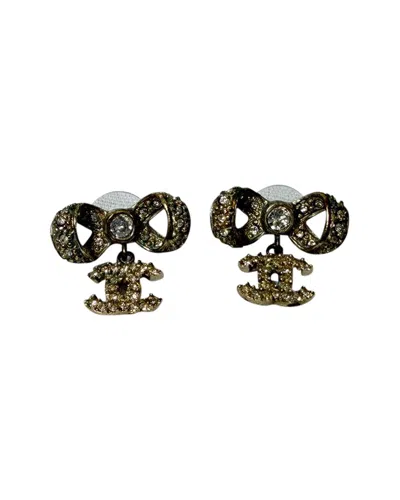 Chanel Crystal Cc Bow Drop Earrings (authentic Pre-loved) In Black