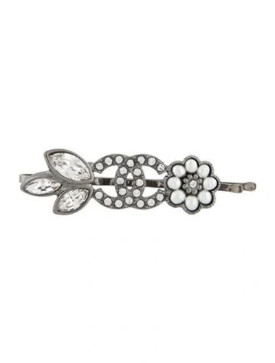 Pre-owned Chanel Crystal Cc Hair Clip In Black