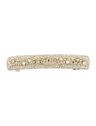 Pre-owned Chanel Crystal Cc Hair Clip In Gold