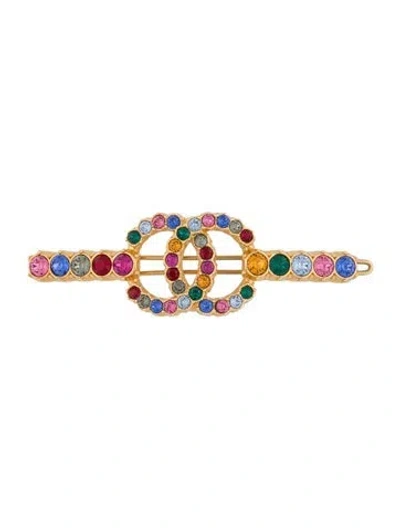 Pre-owned Chanel Crystal Cc Hair Clip In Gold