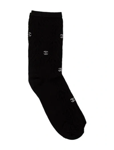 Pre-owned Chanel Crystal Cc Logo Socks In Black