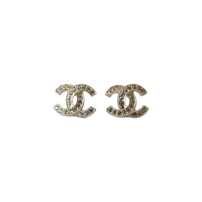 Pre-owned Chanel Crystal Cc Logo Stud Earrings