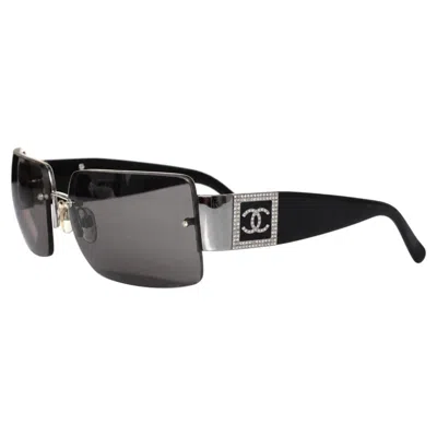 Pre-owned Chanel , Crystal Cc Rimless Logo Sunglasses In Black
